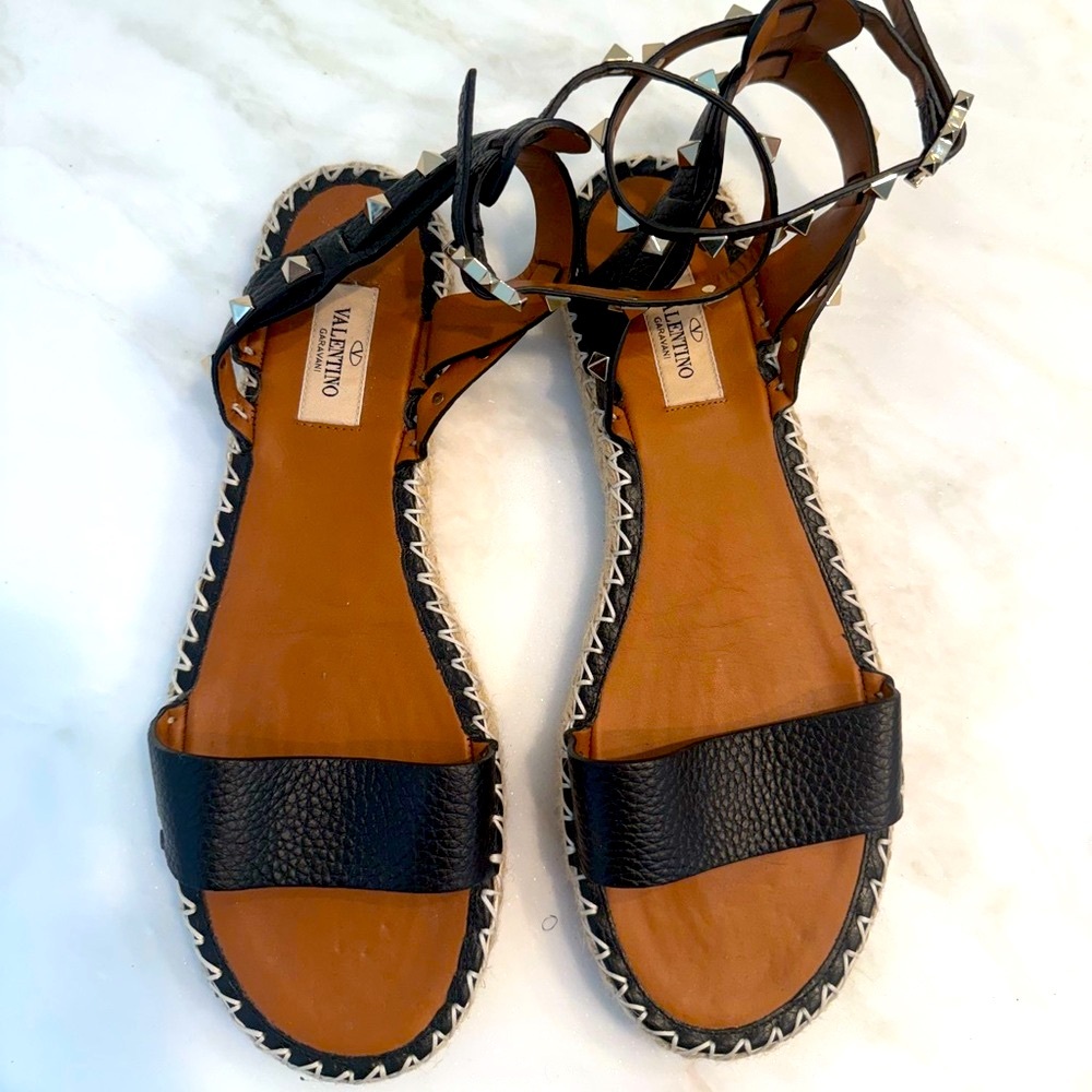 Valentino Black Leather Ankle Strap Sandals